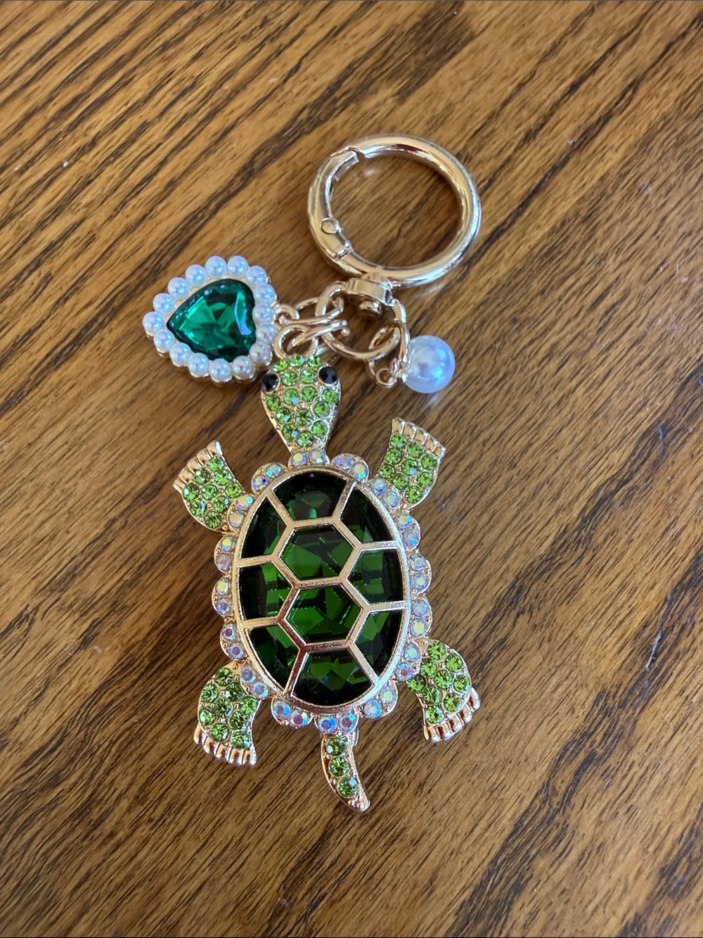 Green Turtle Crystal Keychain Charm